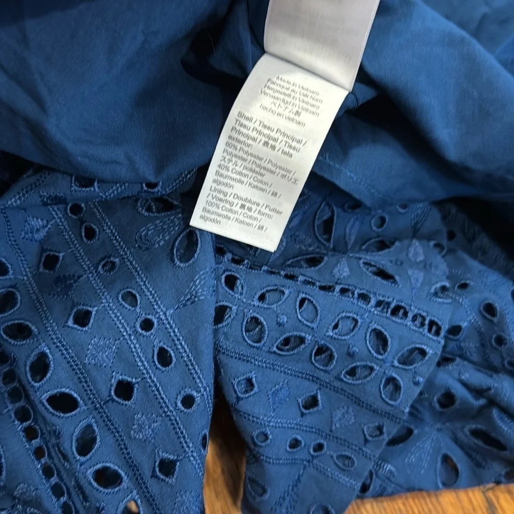 NWT J. Crew tie back Eyelet Dress in navy blue lined spaghetti strap 6